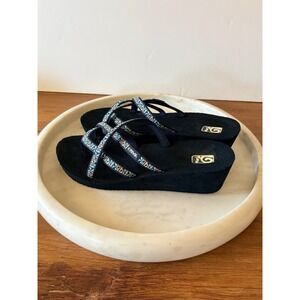 Teva Mush Mandalyn Wedge Ola 2 Navy Blue Geometric Strappy Sandals Womens 10